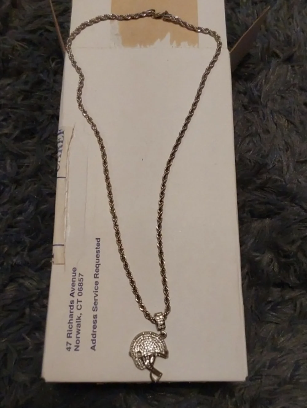 Silver Tone Rope Chain Necklace with Helmet Pendant